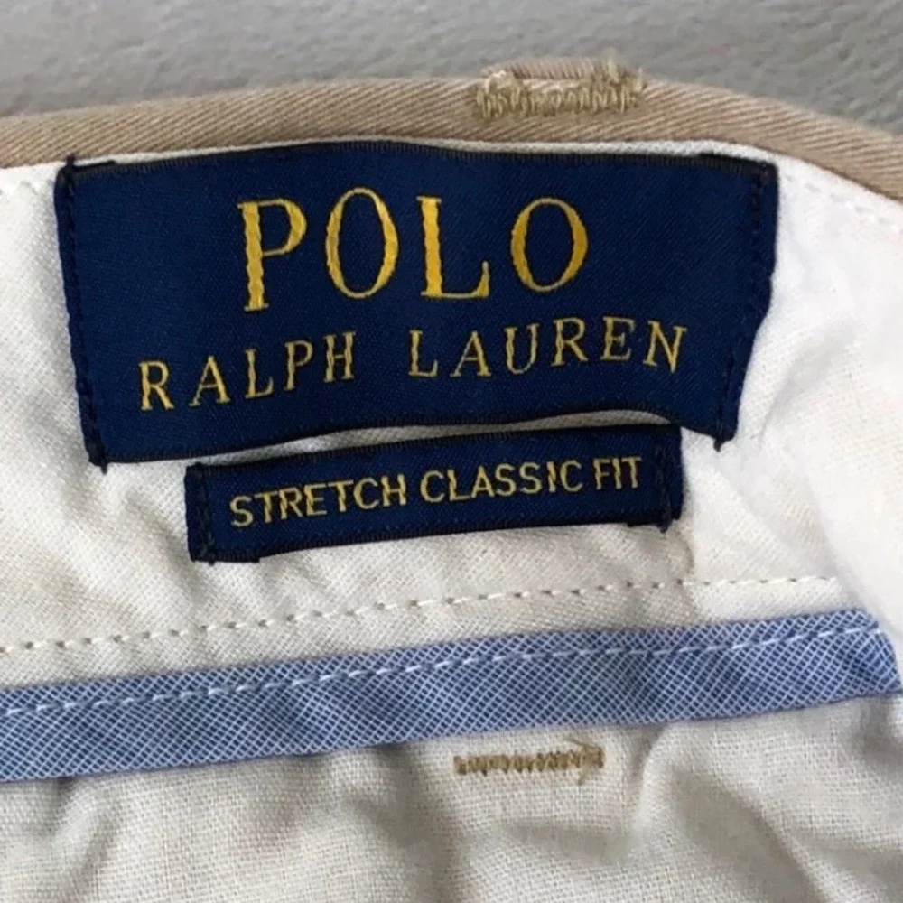 Polo Ralph Lauren Bulldog Shorts Mens 40 Khaki Embroidered Stretch Classic Fit